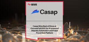 Casap wins Best of Show at FinovateFall 2025 for its AI-powered disputes automation and fraud prevention platform, led by CEO Shanthi Shanmugam.