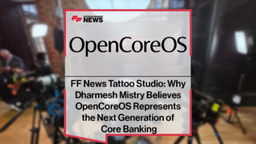 Dharmesh Mistry at the FF News Tattoo Studio during Fintech Talents Festival 2025, discussing OpenCoreOS and the future of AI-native core banking.